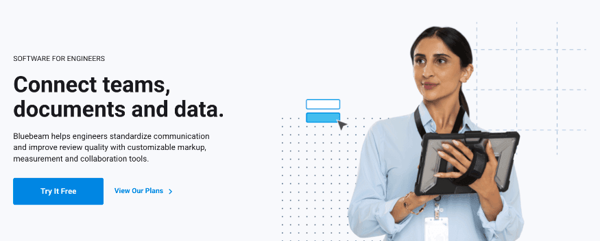 Bluebeam engineer persona hero page built on the bluprnt design system