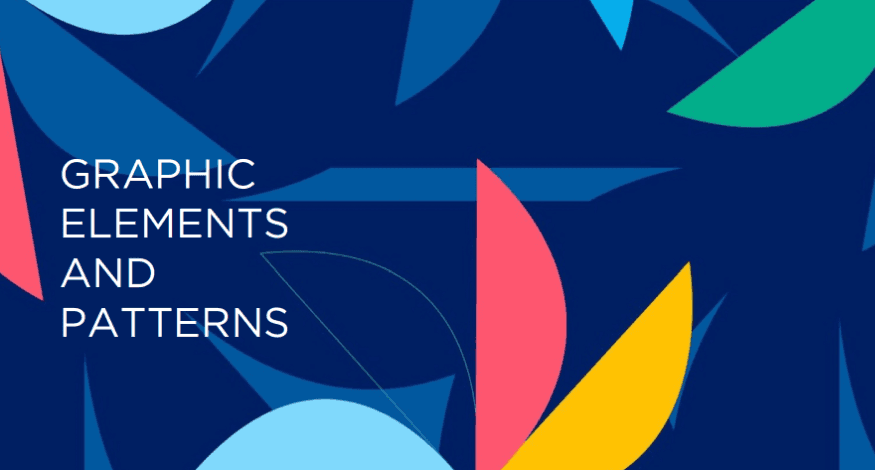 Popular Bank graphic elements and patterns board showing the brand system shapes and color language used across the design system